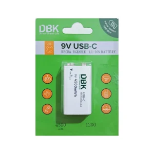 باتری کتابی شارژی لیتیومی 9 ولت دی بی کی با کابل DBK-USB-C